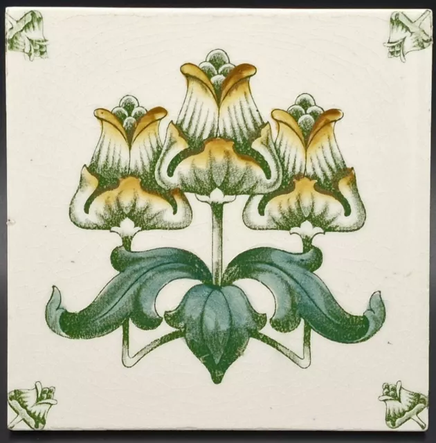 Victorian Fireplace Tile Triple Tulips Aesthetic Movement C1890 AE4