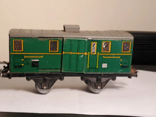 Ancien HORNBY 0 WAGON VOYAGEUR TRAIN ELECTRIQUE MECCANO FRANCE TOLE D'ORIGINE