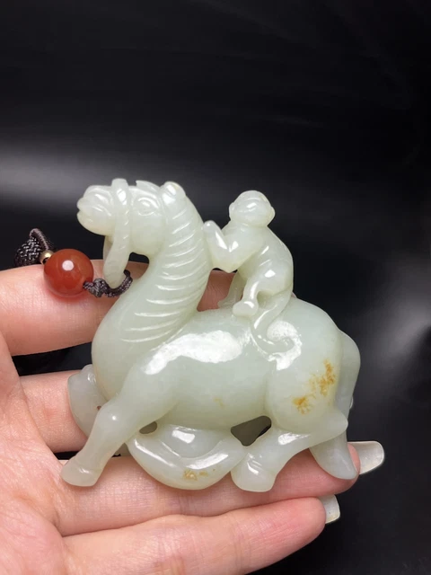 Chinese Exquisite Handmade Monkey Horse Carving Hetian Jade Statue