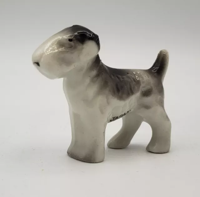 Vintage Ceramic Porcelain Airedale Welsh Terrier Dog Gray White Mini Figurine