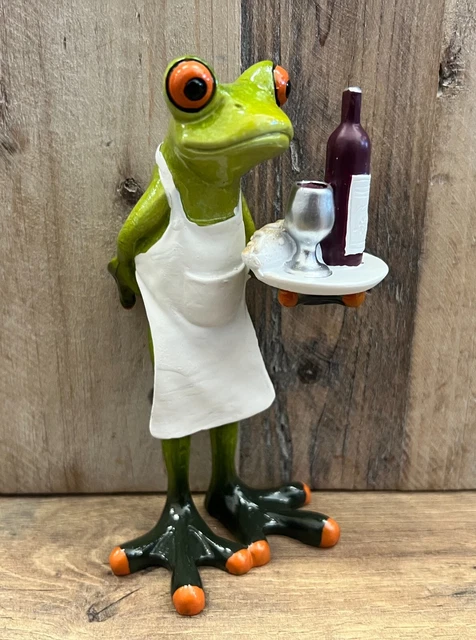 Frog Waiter Serving Wine Resin Figurine 5.5" x 3"