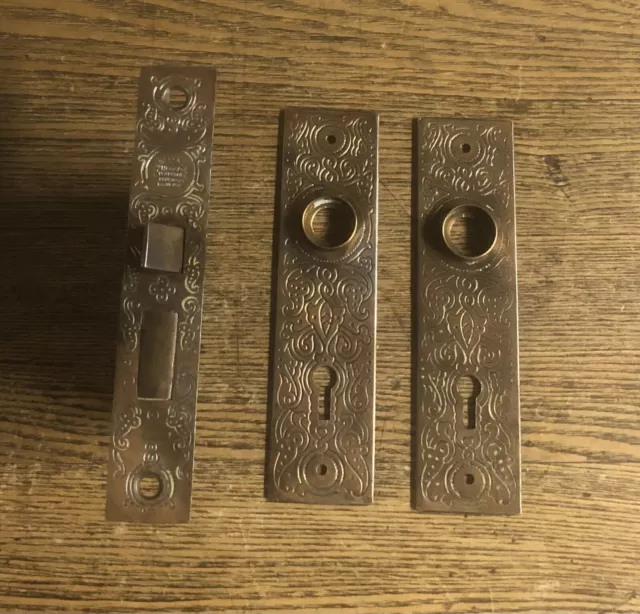 Antique R&E “Villa” Brass Plated Cast Steel Door Plates & Mortise Lock, c1890’s