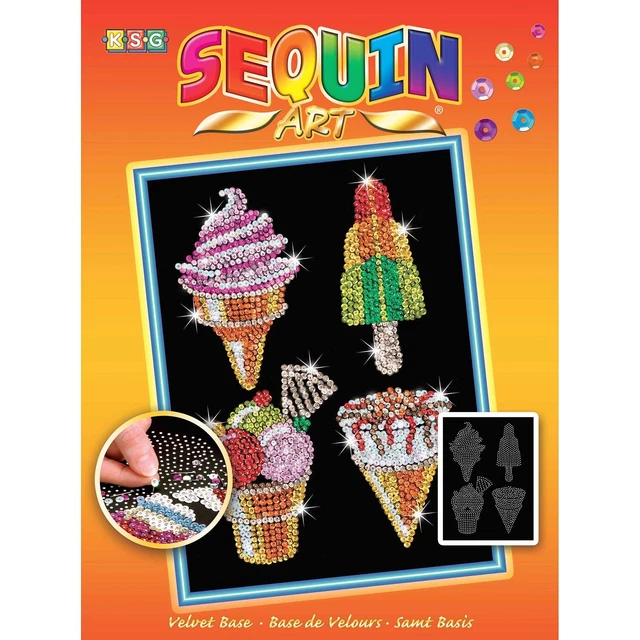 Eiscreme Paillettenbild Sequin Art 28x37cm - Pailletten Bastel Set Eis Steckbild