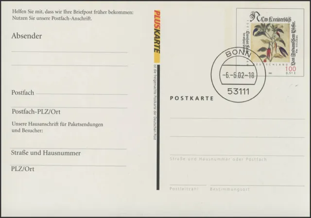 Mailbox card PFK 9 100 Pf/0.51 Euro Fox: open mailbox, Bonn 6.6.2002