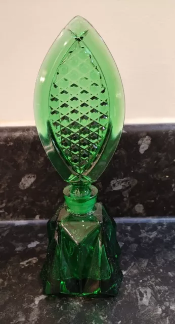 Art Deco Style Stunning Czech  Green Glass Perfume Bottle.Vgc.