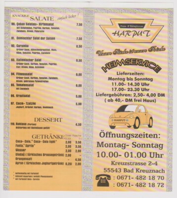 BAD KREUZNACH,8 SPEISEKARTEN,MENU,U.A.DA Vinci,Big Wook,Meister Hau
