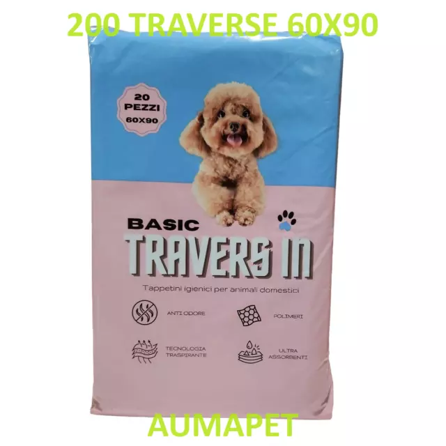 200 TAPPETINI ASSORBENTI PER CANI 60x90 TRAVERSE CANE PANNOLINI IGIENICI TRAVERS