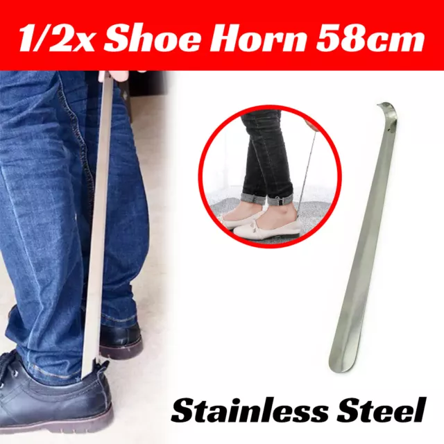 58cm Long Handle Shoehorn Stainless Steel Shoe Horn Lifter Tool New AU