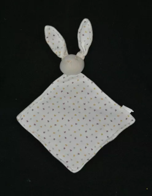 Peluche doudou lapin plat beige blanc SERGENT MAJOR flocons imprimés TTBE