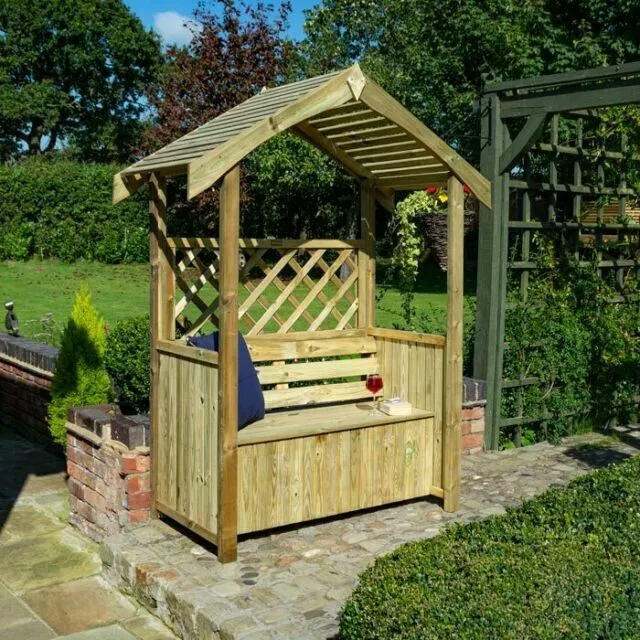 Rowlinson Stretton Arbour Garden Seat Bench Pressure Treated with Lattice