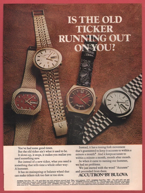 1972 Bulova Watch print ad Day/Date B, BC, BH, & Astronaut Mark II K
