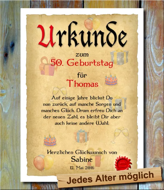 Urkunde Personalisiertes Geschenk Geschenkidee 50. Geburtstag Jubiläum Spruch