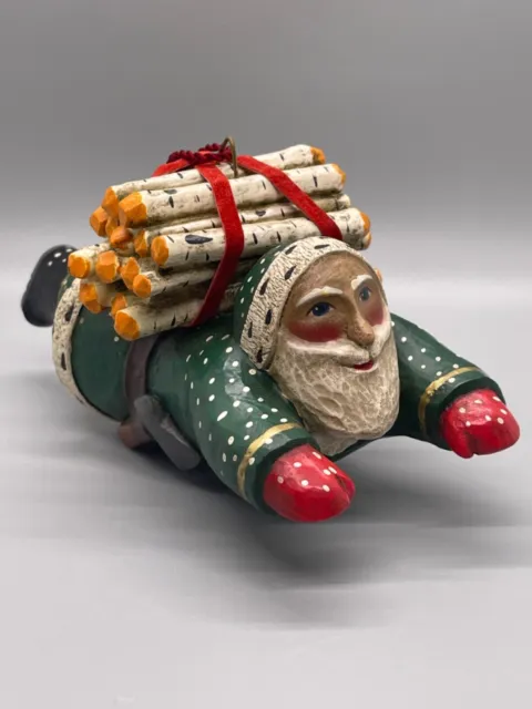 Leo Smith Folk Art  Santa Flying Woodsman Christmas Ornament