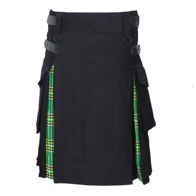 Homme Hybride Cuir Bretelles, Coton & Écossais Utilitaire Kilt - Vert Tartan