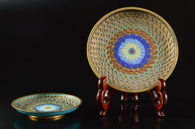 G3921: Chinese Metal Cloisonne-ware pattern sculpture PLATE/dish 2pcs