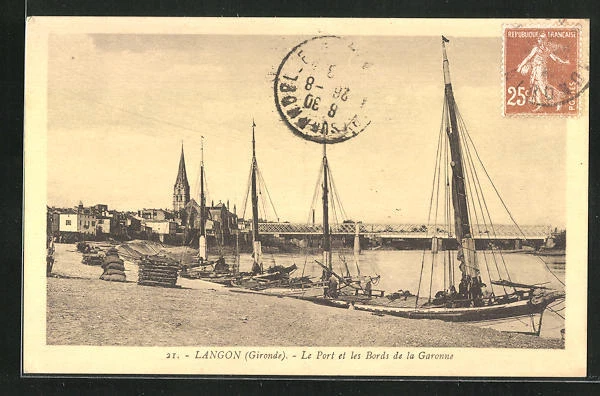 CPA Langon, Le port et les Bords de la Garonne