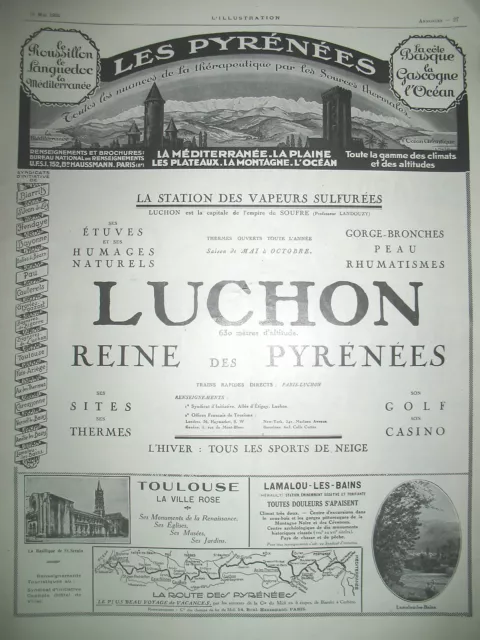 Publicite De Presse Luchon Les Pyrenees Tourisme French Advertising 1926