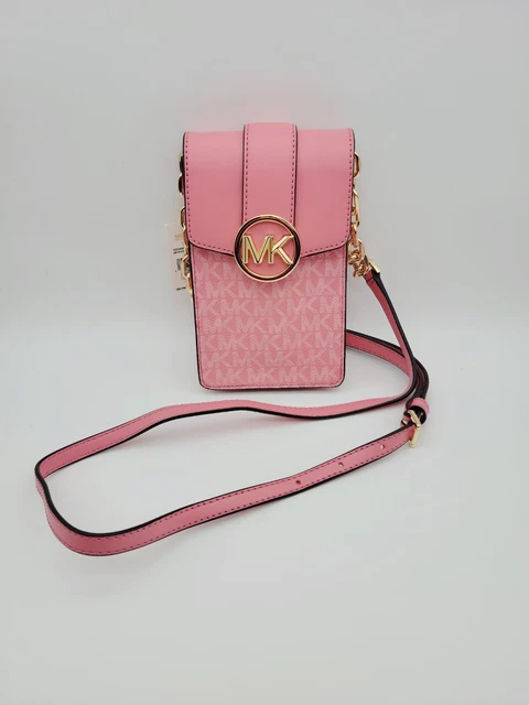 Michael Kors Carmen Small NS Phone Crossbody Handbag MK Logo Tea Rose