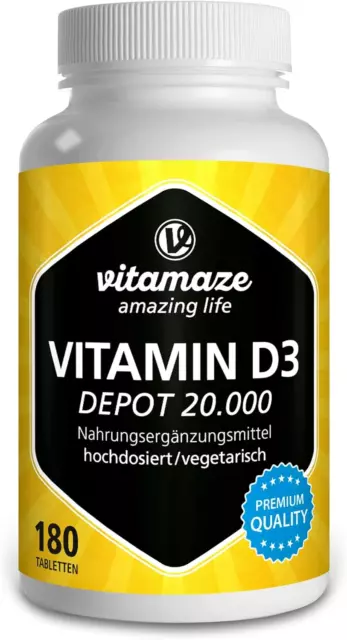 Vitamin D3 Hochdosiert 20000 IE Pro Tablette (20-Tage Dosis), 180 Tabletten