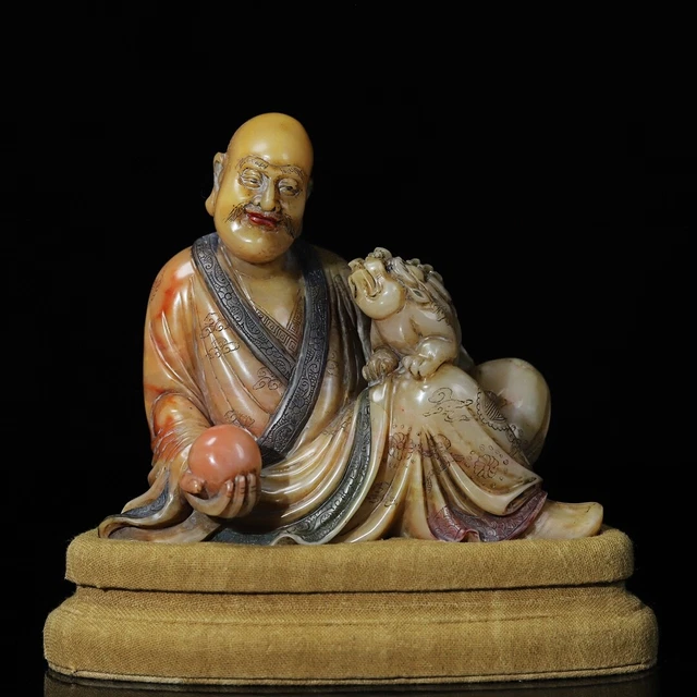 Chinese Exquisite Handmade Lohan carving Shoushan Stone Statue
