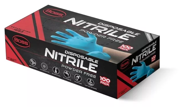 NEW BOSS B21041-M BOX OF 100 Disposable Gloves MEDIUM BLUE NITRILE POWDER FREE