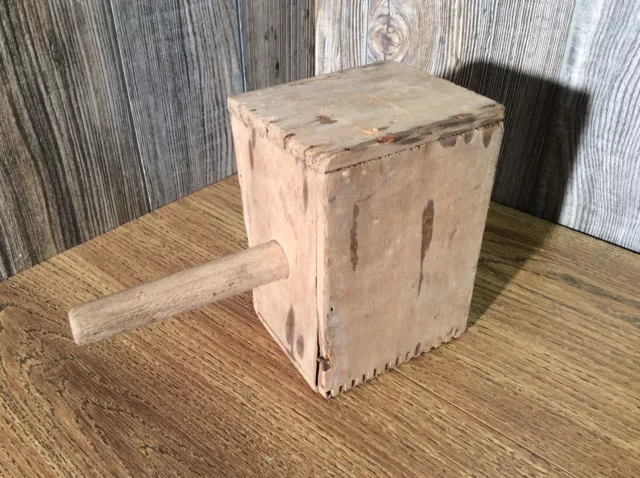 Antique Primitive Farmhouse Wooden Butter Mold Press Box B8