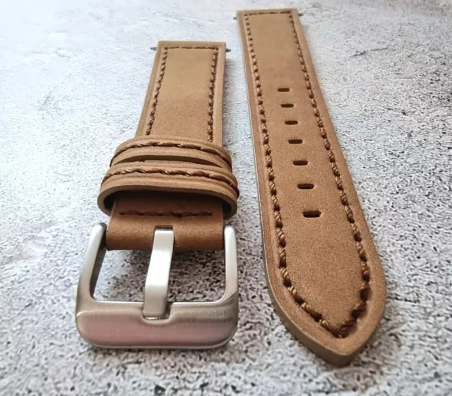 Premium Suede Leather Watch Strap Band Nubuck Lined Light Brown Replacement 20mm