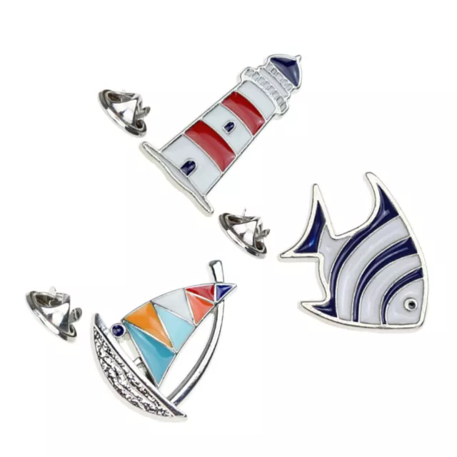 Style Cartoon Brooch Set - Fish, Sailboat, Lighthouse Jewelry-IO