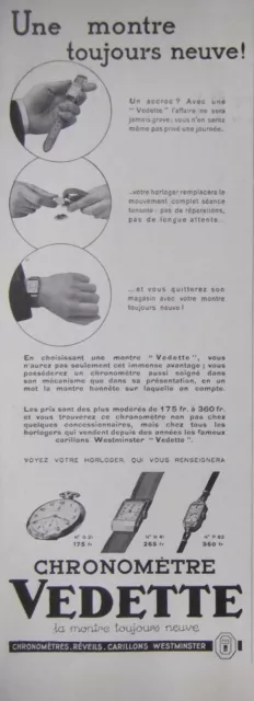 Publicité De Presse 1933 Montre Chronomètre Vedette - Advertising