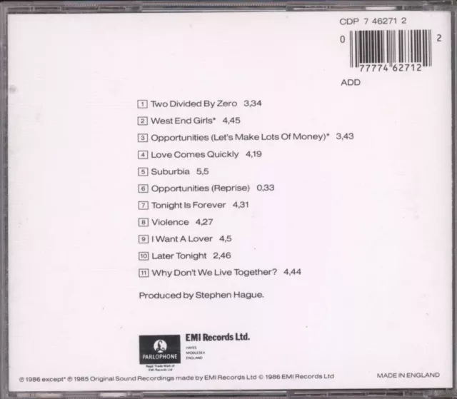 PET SHOP BOYS PLEASE CD 11 track CD. Has number written on reverse inside of fro