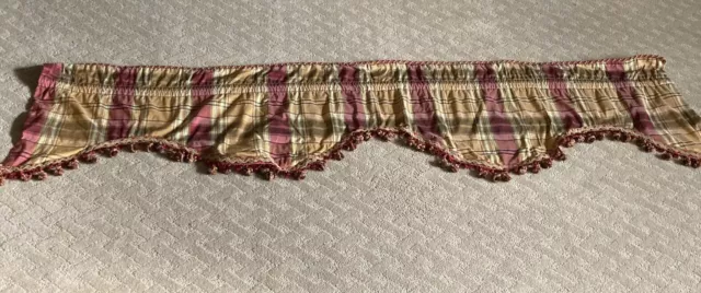 Gorgeous Rlf Home Plaid Cranberry /Yellow Silk Look Valance French Style