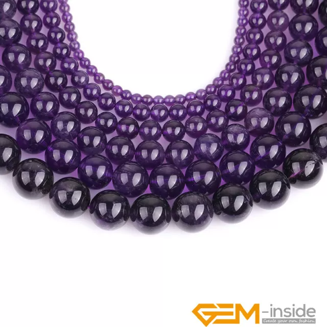 Natural AA Grade Genuine Dark Purple Amethyst Round Beads For Jewelry Making 15" 2