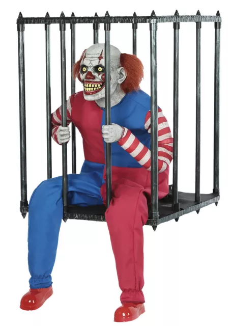 Animated Halloween Laughing Clown Inside Cage Walk-Around Costume Accessory Prop