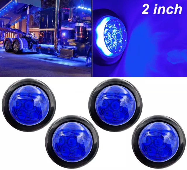 4x 2" Inch Blue Round LED Light Clearance Side Marker Lights Truck Trailer 12V