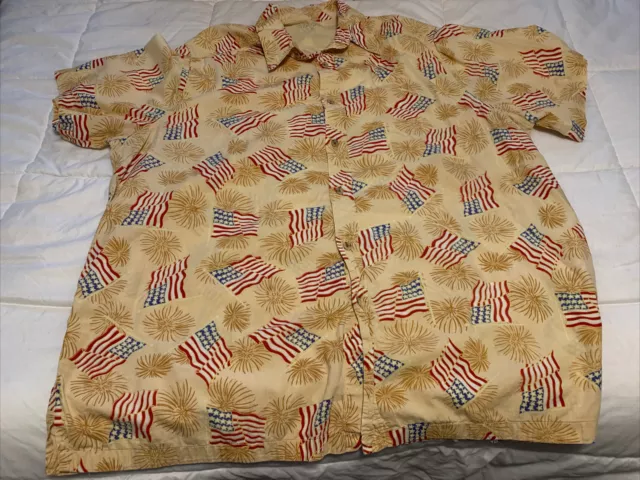 KING SIZE PATRIOTIC SHIRT 2XL BUTTON Up American Flag Fireworks USA America