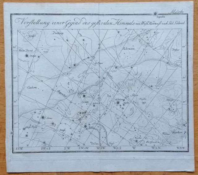 Astronomy Celestial Map March by Bode  - Original Engraved Map - 18th century