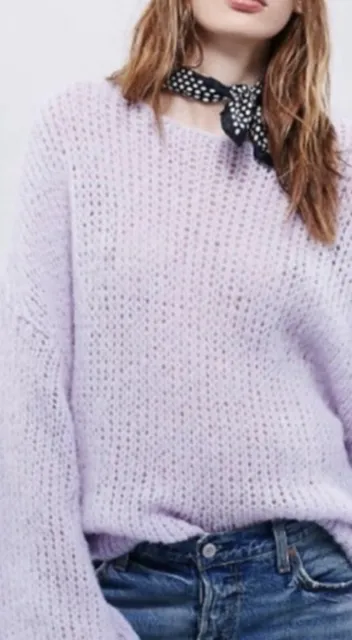 Free People Alpaca Cloud Lilac Purple Pullover Knit Sweater Small Oversized Soft