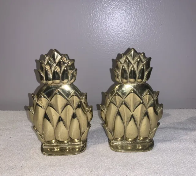 Vintage Virginia Metalcrafters Brass Newport Pineapple Bookends USA