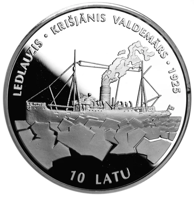 LATVIA 10 Latu 1998 Silver Proof 'Icebreaker Krisjanis Valdemars' Free Shipping