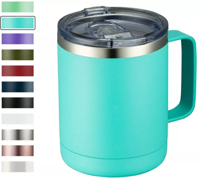 12oz Coffee Mug With Handle and Sliding Lid,Stainless Steel Travel Tumbler Cup