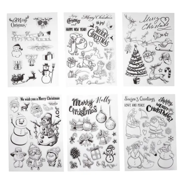 6 Pcs Pvc Christmas Transparent Stamp Child Sentiments Greeting Words Silicone