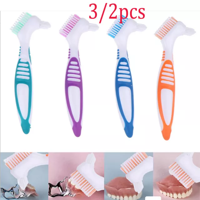 3PCS Denture Brush Cleaner Toothbrush Double Sided Cleaning Brushes False Teeth