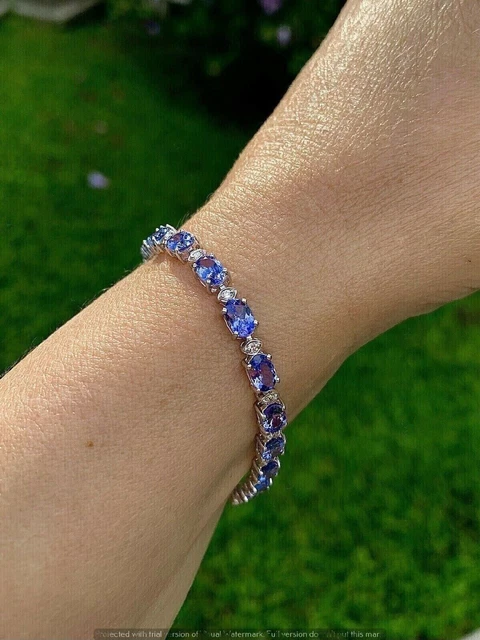 5 Carat White Gold Plated Oval Cut Lab Created Sapphire Women Tennis Bracelet .