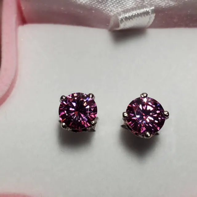 2CTW GRA Certified Vibrant Pink Moissanite 14k White Gold Stud Earrings 6.5mm