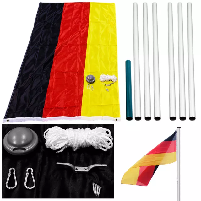 MONZANA® Fahnenmast Alu Flaggenmast Steckelemente Bodenhülse Garten Flagge 6,50m 3