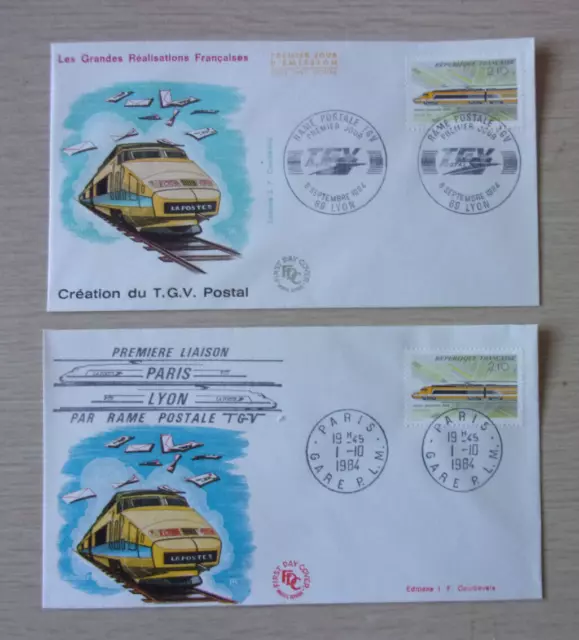 FDC 1984 Enveloppes 1er Jour Première Liaison par Rame Postale TGV Paris Lyon