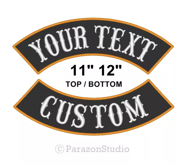Custom Embroidered 11" 12" Top Bottom Rocker Sew on Patch MC Biker Badge (B)