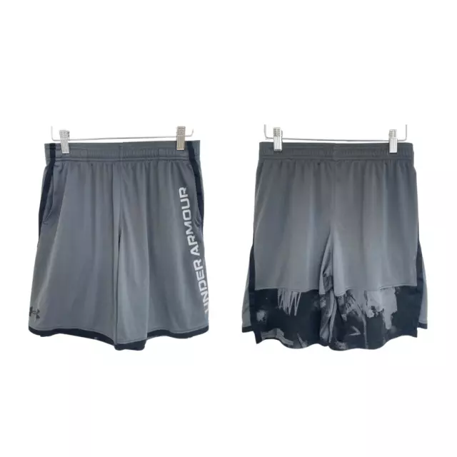 Under Armour Boys Youth Large Shorts Black Gray UA Stunt 3.0 Performance Gym