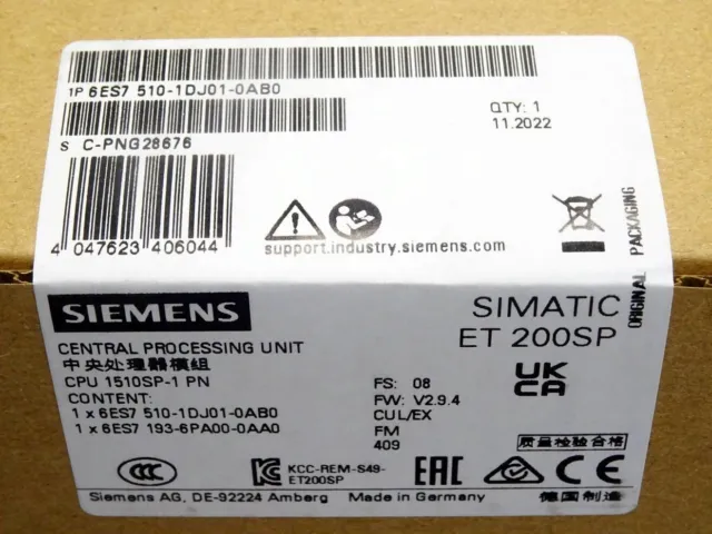 Siemens Simatic Et 200Sp Cpu 1510Sp-1Pn 6Es7510-1Dj01-0Ab0 Et200 Sp E