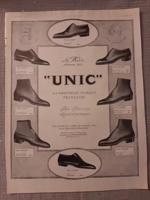Publicité de presse ancienne Chaussure Unic de 1923 - Old paper advertisement